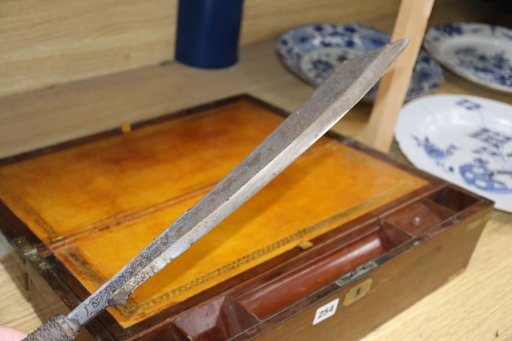 A quantity of mixed collectables including a planished pewter box, a draughtsman set, a large padlock and key, daggers etc